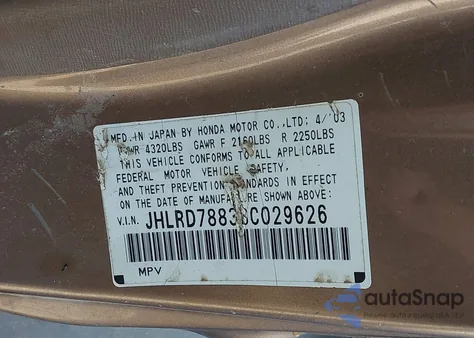 2003 Honda Cr-V Ex из США, поврежденный, VIN JHLRD78833C029626